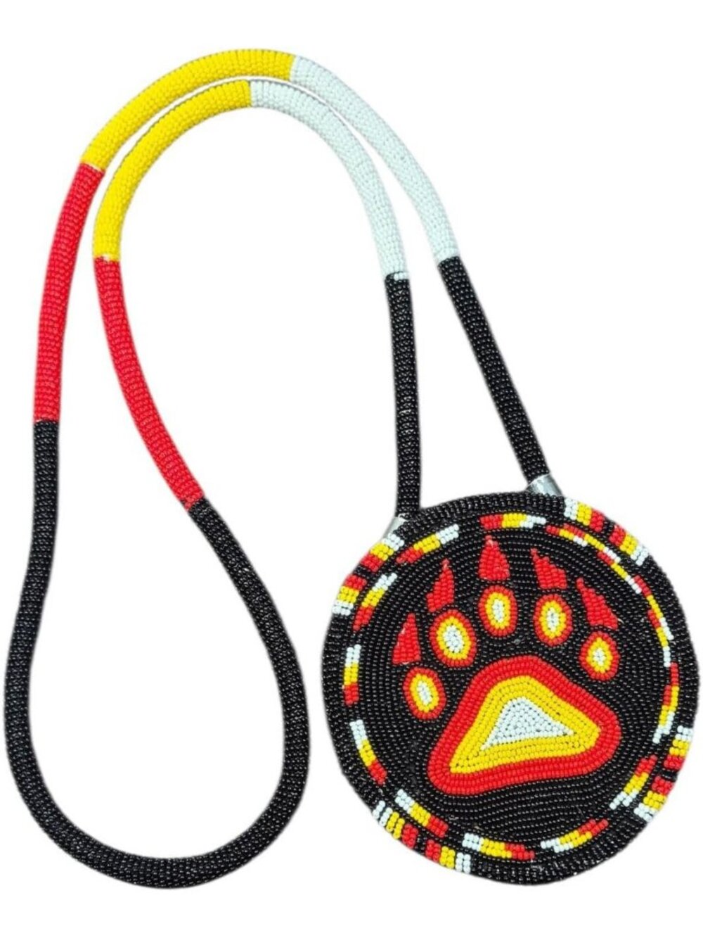 Tribal Ethnic Seed Bead Layered Medallion Necklace - Handmade 6 Inch White